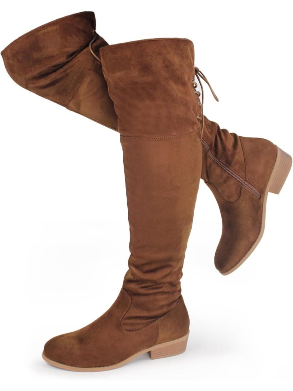 Women's Brown Thigh High Faux Suede Boots Over The Knee Low Flat Heel Boots